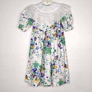 Ance K Girls Floral Violet Dress Eyelet Collar White Cotton Blend Size 7